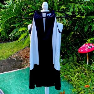 Super cute deep, cut, sleeveless, black and white dress size extra small